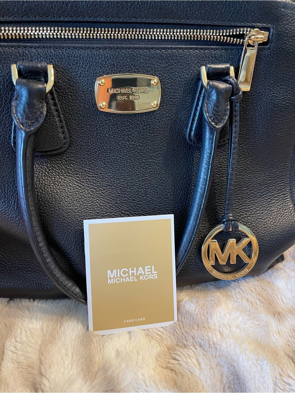 Michael Kors Black Leather Satchel with Gold Accents - Picture 14 of 14